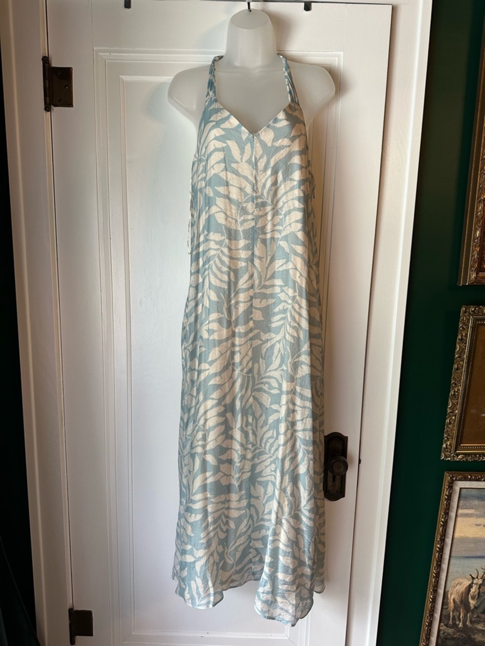 Halogen Light Blue and Cream Leaf-Print Maxi Dress - Picture 3 of 9
